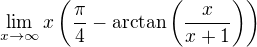 $\lim\limits_{x \to \infty} x\(\frac{\pi}{4}-\arctan\(\frac{x}{x+1}\)\)$