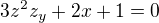 $3z^{2}z_y+2x + 1=0$
