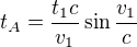 $t_A=\frac{t_1c}{v_1}\sin\frac{v_1}c$