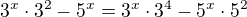 $3^{x}\cdot 3^{2}-5^{x}=3^{x}\cdot 3^{4}-5^{x}\cdot 5^{2}$