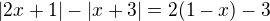 $|2x+1|-|x+3|=2(1-x)-3$