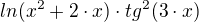 $ln(x^2+2\cdot x) \cdot tg^2(3\cdot x)$