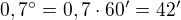 kopírovat do textarea $0,7°=0,7\cdot 60'=42'$
