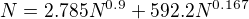$N = 2.785 N^{0.9} + 592.2 N^{0.167}$