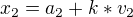 $x_{2}=a_{2}+k*v_{2}$