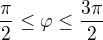 $\frac{\pi}{2} \le \varphi \le \frac{3\pi}{2}$