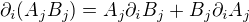 $\partial_i(A_jB_j)=A_j\partial_iB_j+B_j\partial_iA_j$