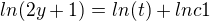 kopírovat do textarea $ln(2y+1)=ln(t)+lnc1$