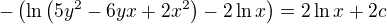 $-\({\ln\({5y^2-6yx+2x^2}\)}-2\ln{x}\)=2\ln x+2c$