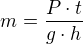 $m=\frac{P\cdot t}{g\cdot h}$