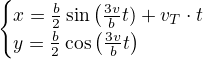 $\begin{cases}x=\frac b2\sin\left(\frac{3v}bt)+v_T\cdot t\\y=\frac b2\cos\left(\frac{3v}bt\right)\end{cases}$