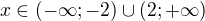 kopírovat do textarea $x\in(-\infty ;-2)\cup (2;+\infty )$