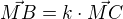 $\vec{MB}= k\cdot \vec{MC}$