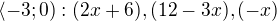 $\langle-3;0) : (2x+6), (12-3x), (-x)$