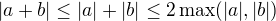 $|a+b|\le |a|+|b|\le 2\max (|a|,|b|)$