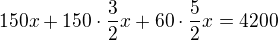 kopírovat do textarea $150x+150\cdot \frac{3}{2}x+60\cdot \frac{5}{2}x=4200$