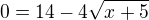 $0=14-4 \sqrt{x+5}$