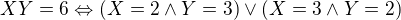 $XY=6\Leftrightarrow \(X=2\wedge Y=3\)\vee\(X=3\wedge Y=2\)$