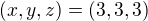$(x,y,z)=(3,3,3)$
