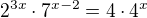 $2^{3x}\cdot 7^{x-2}=4\cdot 4^{x}$