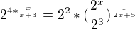 $2^{4*\frac{x}{x+3}}= 2^{2}*(\frac{2^{x}}{2^{3}}) ^{\frac{1}{2x+5}}$