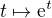 $t \mapsto \mathrm{e}^t$