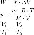 $W=p\cdot \Delta V\nl p=\frac{m\cdot R\cdot T}{M\cdot V} \nl\frac{V_1}{T_1}=\frac{V_2}{T_2}$