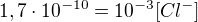 $1,7\cdot 10^{-10}=10^{-3}[Cl^-]$