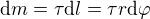 $\text{d}m=\tau \text{d}l=\tau r\text{d}\varphi $