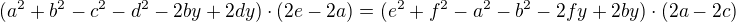 kopírovat do textarea $(a^{2} + b^{2} - c^{2} - d^{2} - 2by + 2dy)\cdot (2e - 2a) = (e^{2} + f^{2} - a^{2} - b^{2} - 2fy + 2by)\cdot (2a - 2c)$