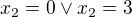$x_{2}= 0\vee x_{2}=3$