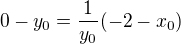 $0-y_0=\frac{1}{y_0}(-2-x_0)$