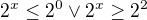 $2^x \le 2^0 \vee 2^x \ge 2^2$