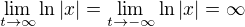 $\lim_{t\to\infty}{\ln{\left|x\right|}}=\lim_{t\to-\infty}{\ln{\left|x\right|}}=\infty$
