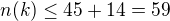 $n(k) \le 45+14=59$