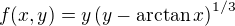 $f(x,y)= y\(y-\arctan x\)^{1/3}$