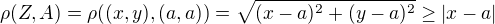 $\rho(Z,A)=\rho((x,y),(a,a))=\sqrt{(x-a)^2+(y-a)^2}\geq |x-a|$