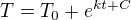 $T=T_0+e^{kt+C}$