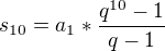 kopírovat do textarea $s_{10}=a_{1}*\frac{q^{10}-1}{q-1}$