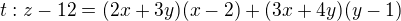 $t: z-12=(2x+3y)(x-2)+(3x+4y)(y-1)$