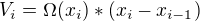 $V_{i}=\Omega (x_{i} )*(x_{i}-x_{i-1})$