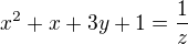 kopírovat do textarea $x^2+x+3y+1=\frac1z$