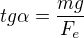 $tg \alpha=\frac{mg}{F_e}$