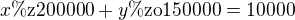 $x\%\text{z}200000+y\%\text{zo}150000=10 000$