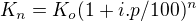 $K_n=K_o (1+i.p/100)^n$