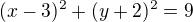 $(x-3)^{2}+(y+2)^{2}=9$