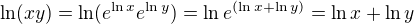 kopírovat do textarea $\ln (xy) = \ln(e^{\ln x } e^{\ln y}) = \ln e^{(\ln x + \ln y)} = \ln x + \ln y$