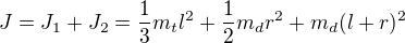 kopírovat do textarea $J=J_1+J_2=\frac13m_tl^2+\frac12m_dr^2+m_d(l+r)^2$