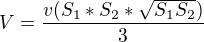 $V=\frac{v(S_1*S_2*\sqrt{S_1S_2})}{3}$