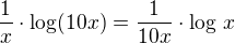 $\frac 1x\cdot \log(10x)=\frac{1}{10x}\cdot \log\,x$